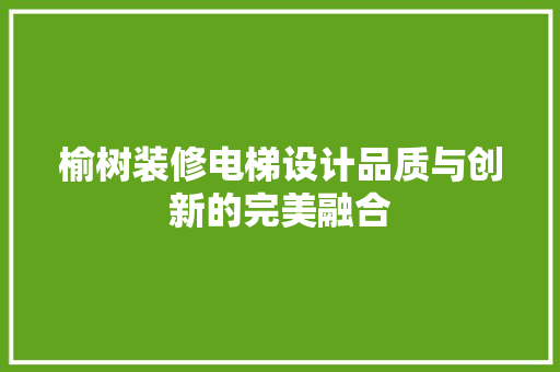 榆树装修电梯设计品质与创新的完美融合