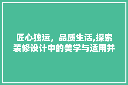 匠心独运，品质生活,探索装修设计中的美学与适用并重之路