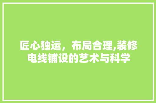 匠心独运，布局合理,装修电线铺设的艺术与科学