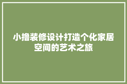 小撸装修设计打造个化家居空间的艺术之旅