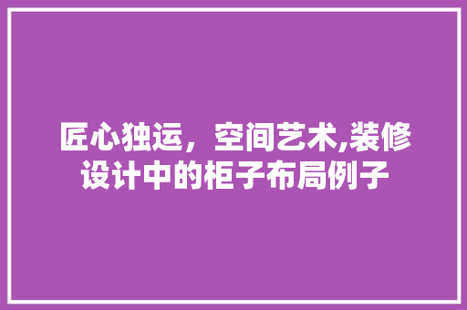 匠心独运，空间艺术,装修设计中的柜子布局例子