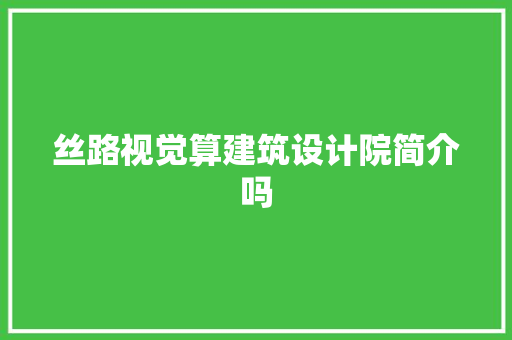 丝路视觉算建筑设计院简介吗